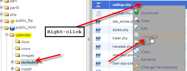 code edit settings.php