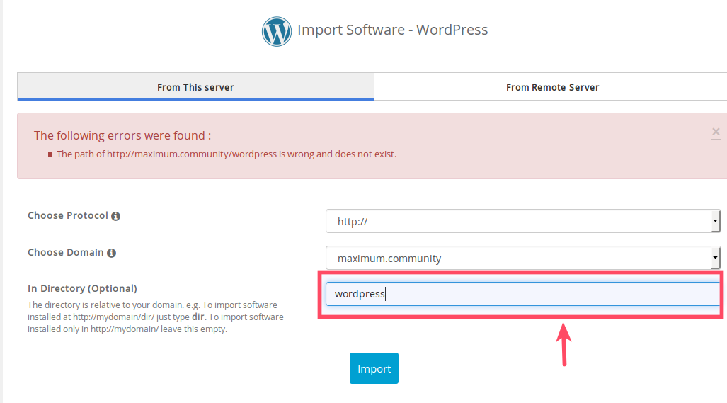Import WordPress into Softaculous