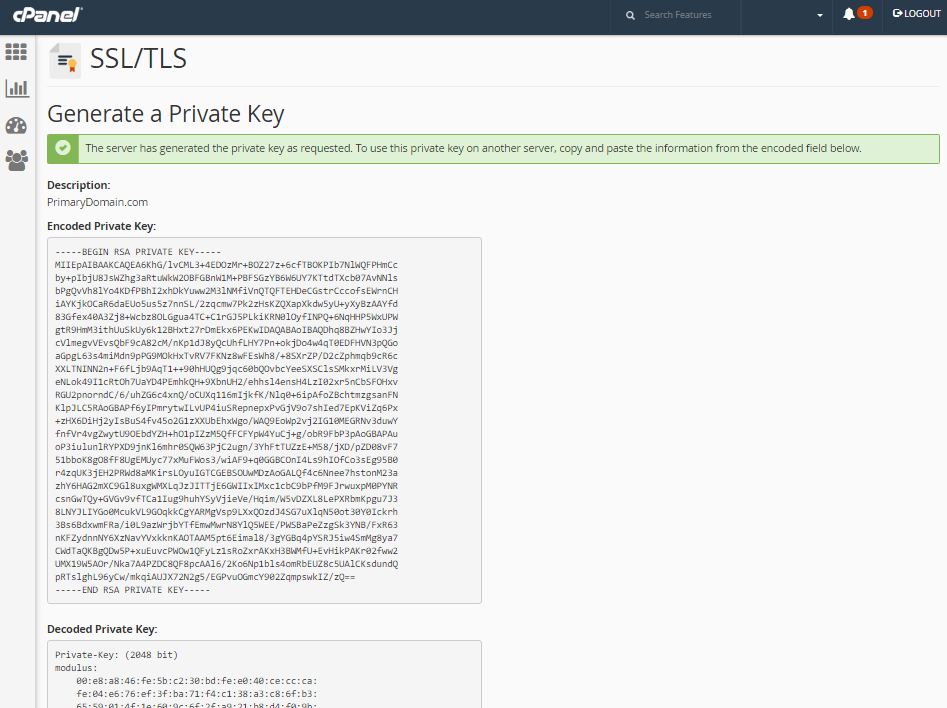cpanel generated private key