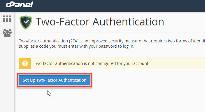 Click button to setup 2-factor authentication