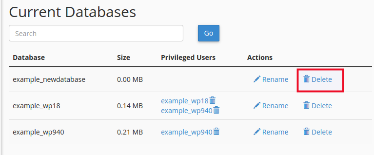 delete MariaDB database