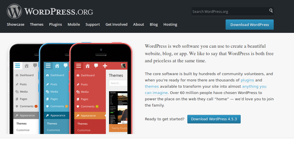 Screenshot of the WordPress.org homepage