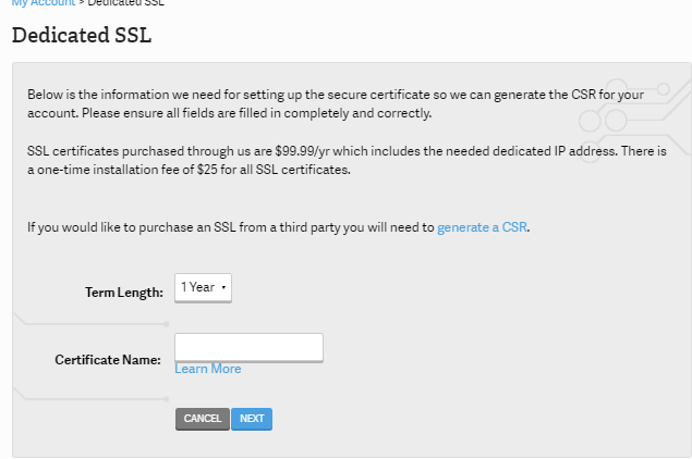 Select SSL certificate's subscription period
