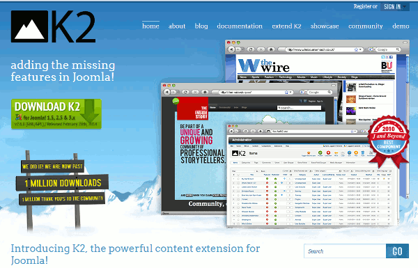 K2 Homepage Screenshot