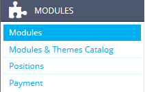 Modules option in menu