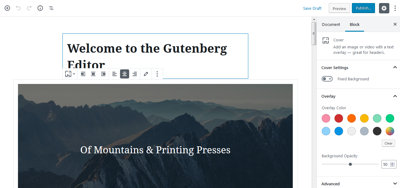 Gutenberg block options