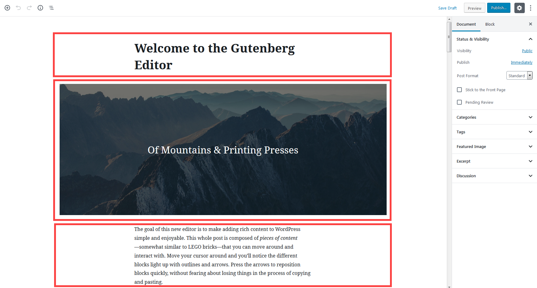content blocks in Gutenberg editor