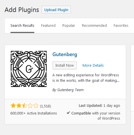 Install Gutenberg through plugins step 3