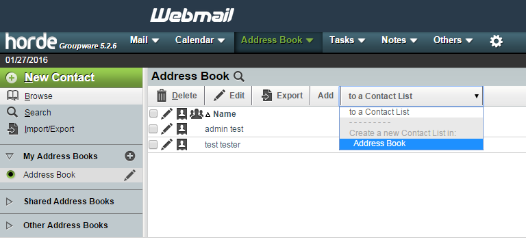 Add new contact list to address book