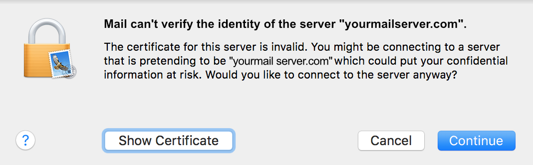 Mail cannot verify identify of server error