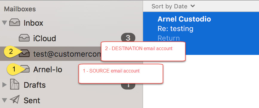 Email accounts for transferring emails