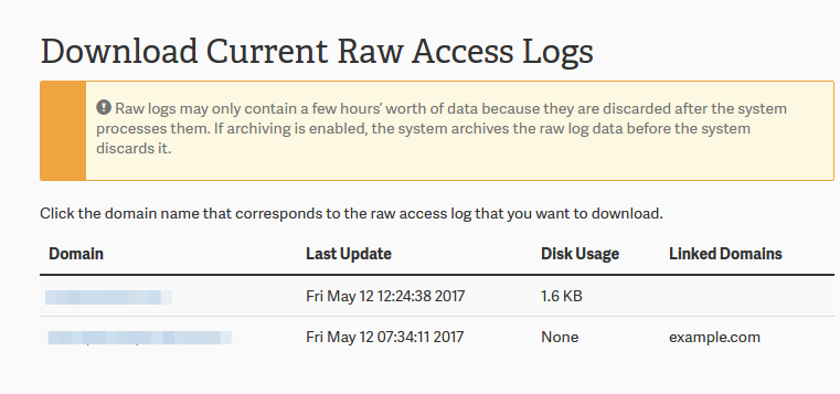 cpanel select raw access log domain