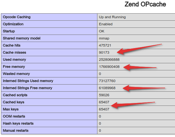 Viewing the current Zend Opcache configuration on a phpinfo page