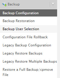 Backup Configuration in WHM menu