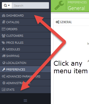 Click on any item menu at left