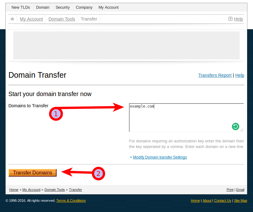Transfer Domain button