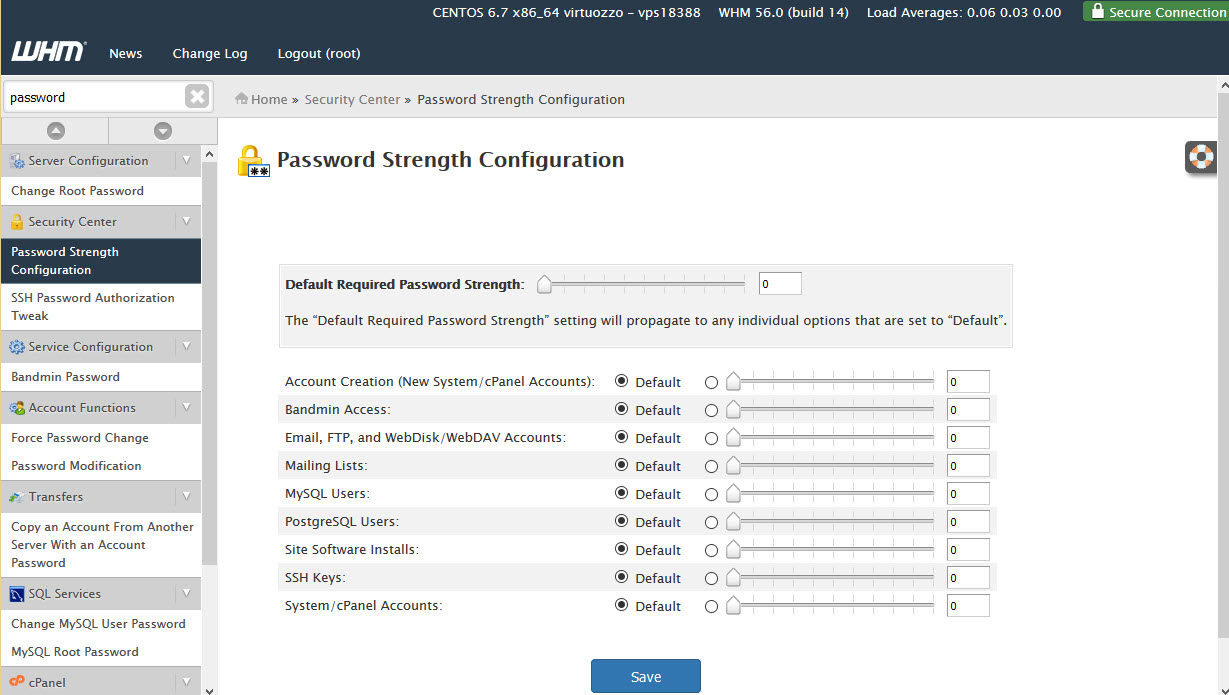 WHM password strength