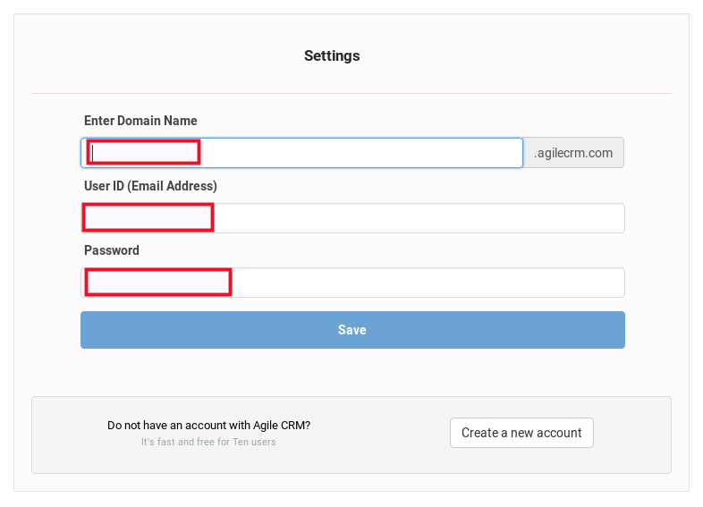 Settings form account details