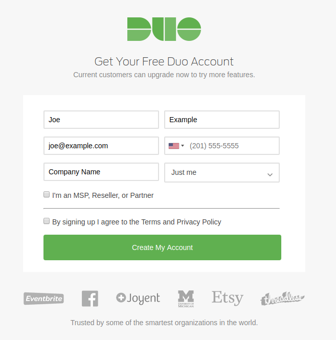 Create duo account screen