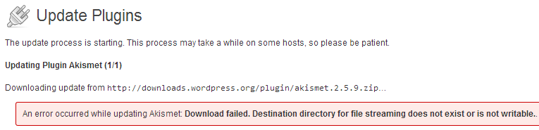 WordPress plugin update failed