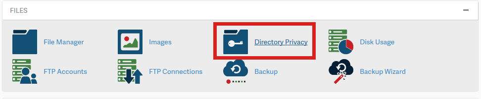 cPanel Files section displayed with Directory Privacy icon highlighted