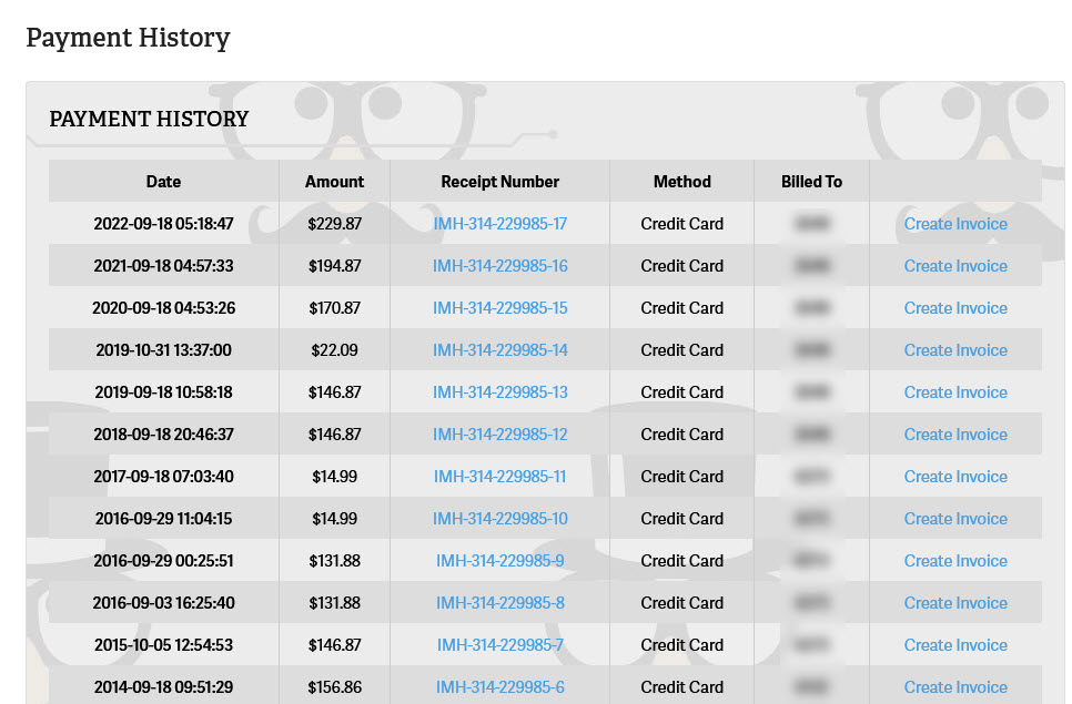 Example of Payment history