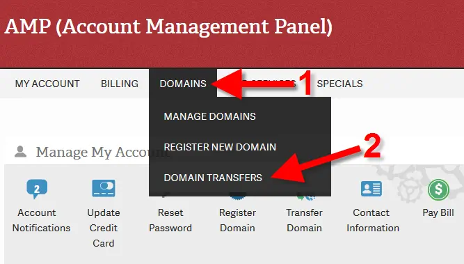 Domain Transfers Screen