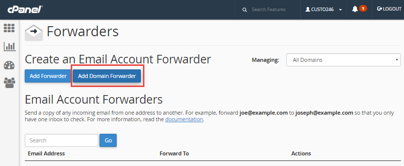 forwarding domain in cpanel