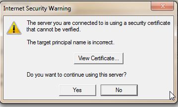 Security Certificate Cannot Be Verified error message