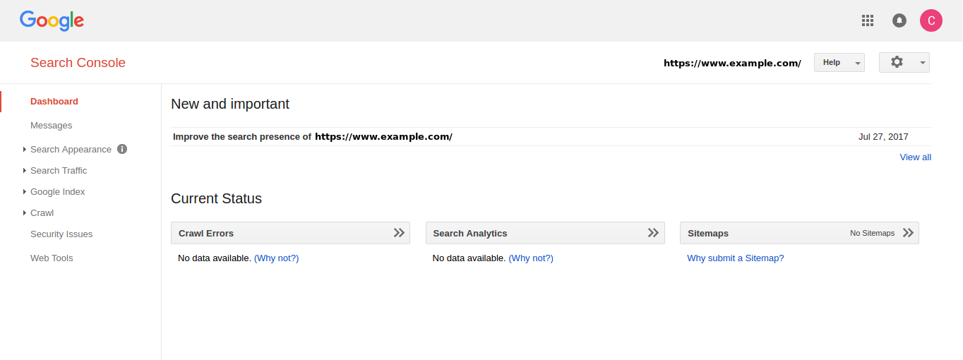 Google Search Console Dashboard