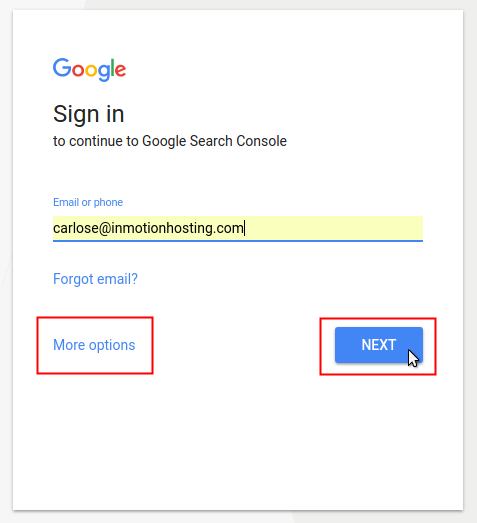 Click SIGN IN to be navigated to the login page. You can either login to your existing Google account or create one using the "More options" link.