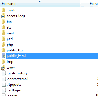 File listing in FileZilla