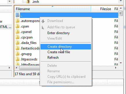 Create a directory in FileZilla