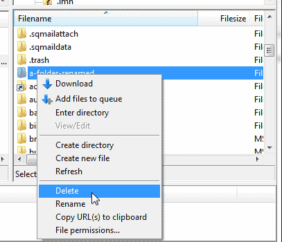 Delete a file in FileZilla
