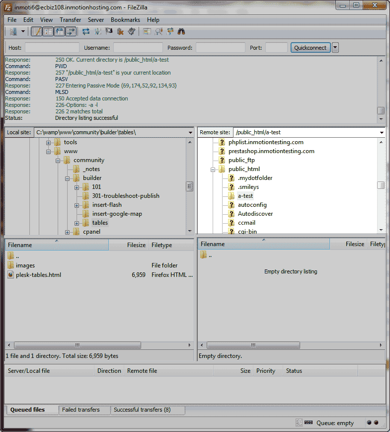 FileZilla Remote site window