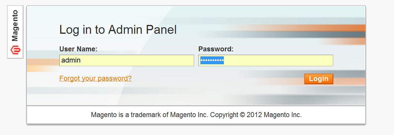Enter the admin username and password and click Login