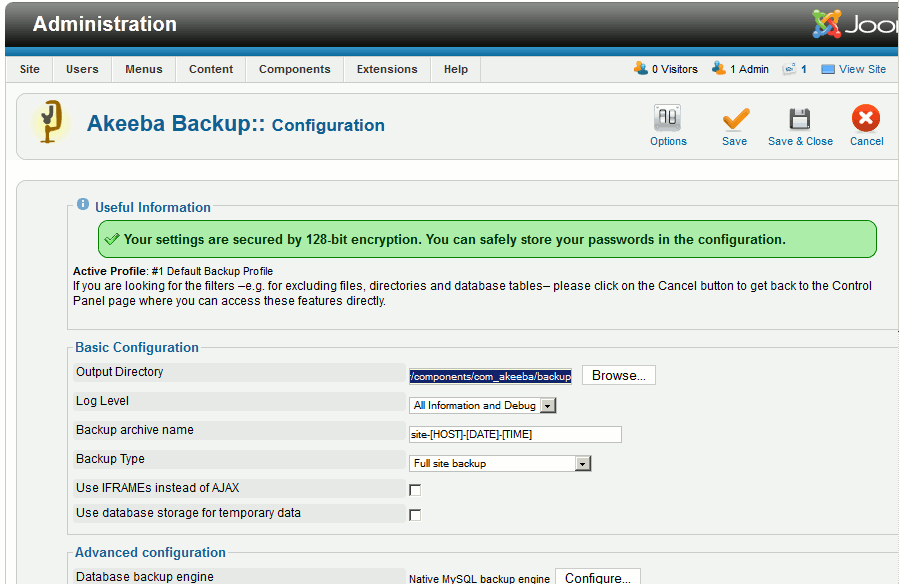 review-akeeba-backup-configuration