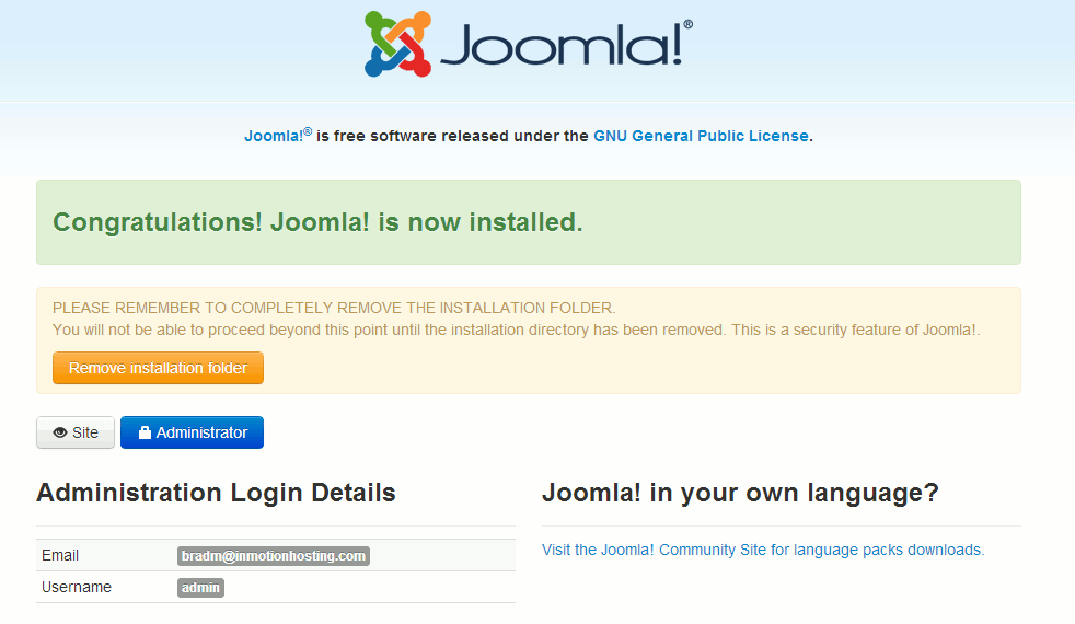 joomla-installation-successful