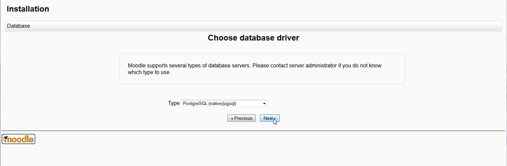 moodle-choose-database-driver-install