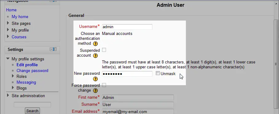 How To Change The Username And Password In Moodle Inmotion Hosting Support Center