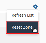Select Reset Zone from drop-down menu