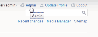 Click Admin to get to the configuration settings