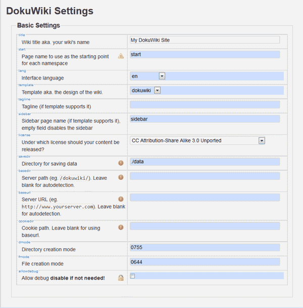 DokuWiki Basic Settings Overview