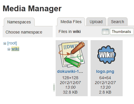 List of images in the Media Manager