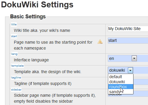 dokuwiki roundbox template settings