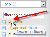 click on pl_admin table