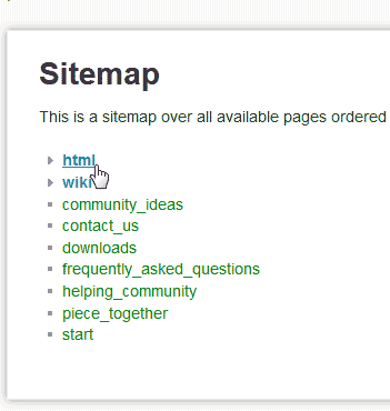 Preview of site map with the new namespace DokuWiki