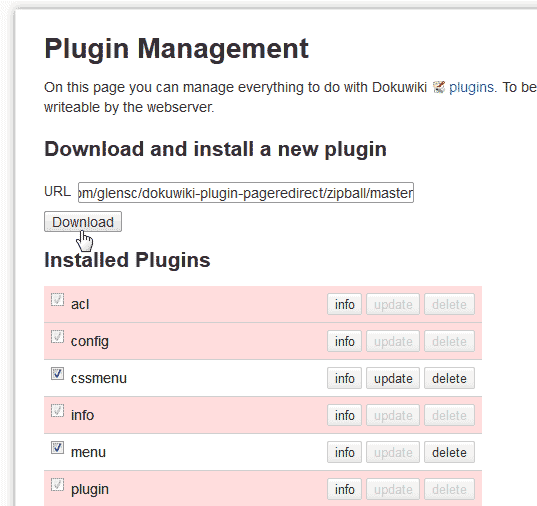 URL for the Page Redirect Plugin DokuWiki