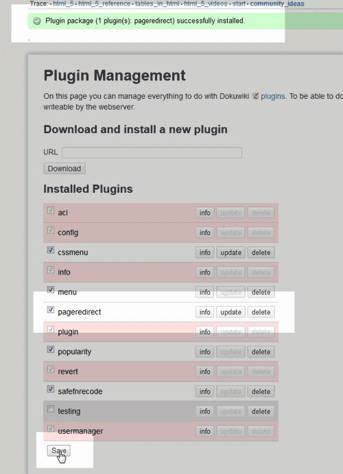 Installed Page Redirect plugin DokuWiki