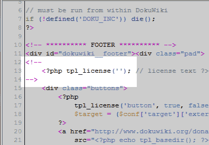Comment License code for DokuWiki theme